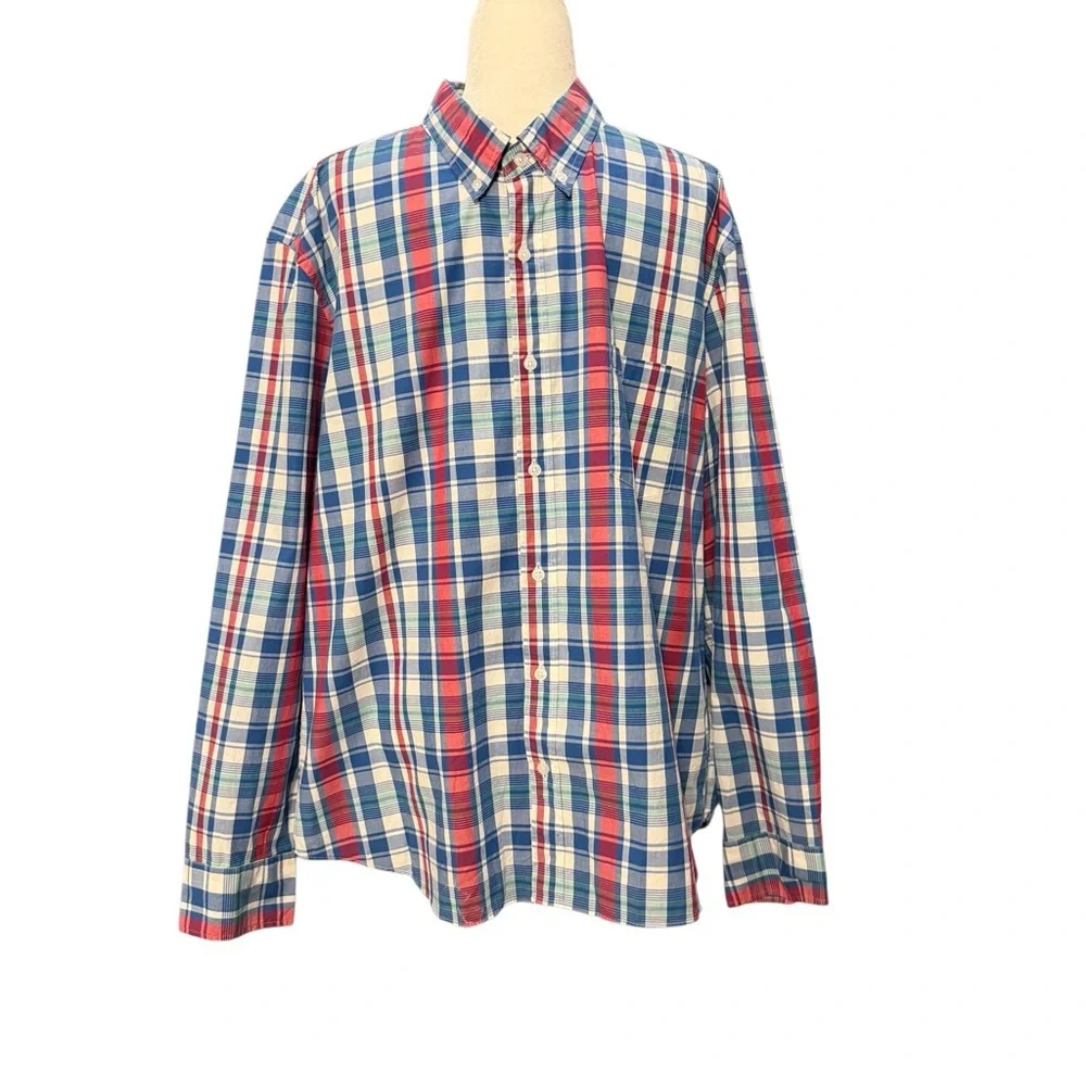 J. Crew Men's Red and Blue Plaid Casual Shirt NWOT XL